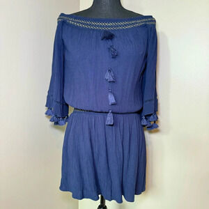Lilly Pulitzer Joelle Off Shoulder True Navy Blue Mini Dress size XS‎ tassels